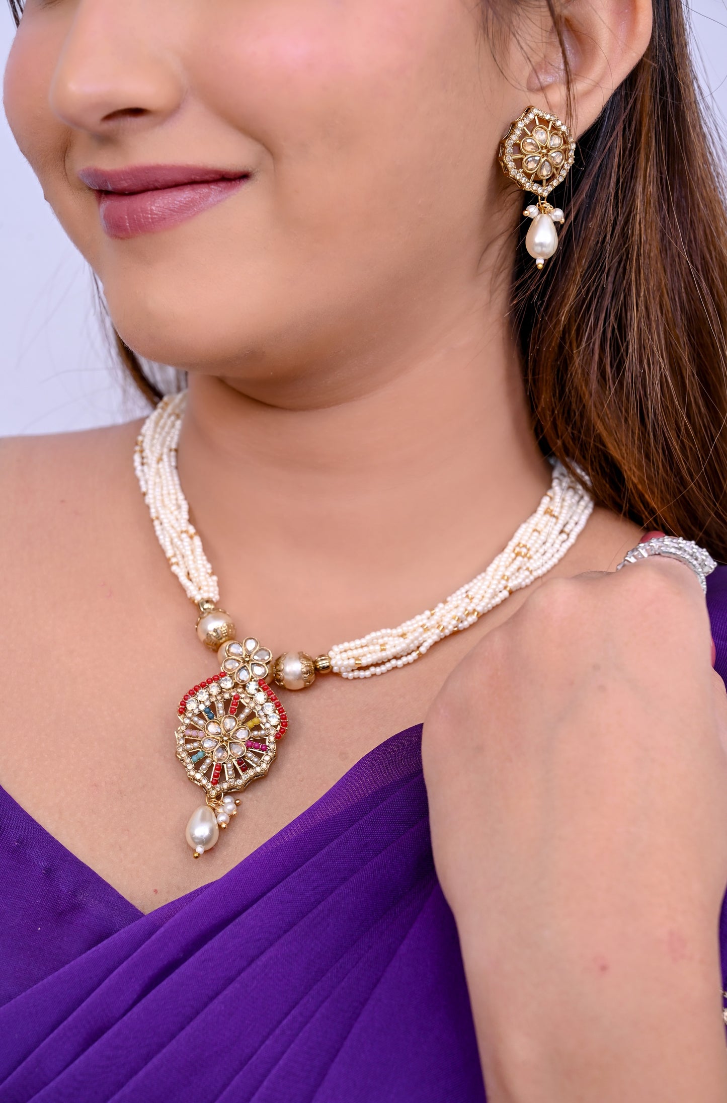 Victorian Pearl Beads Kundan Necklace Set