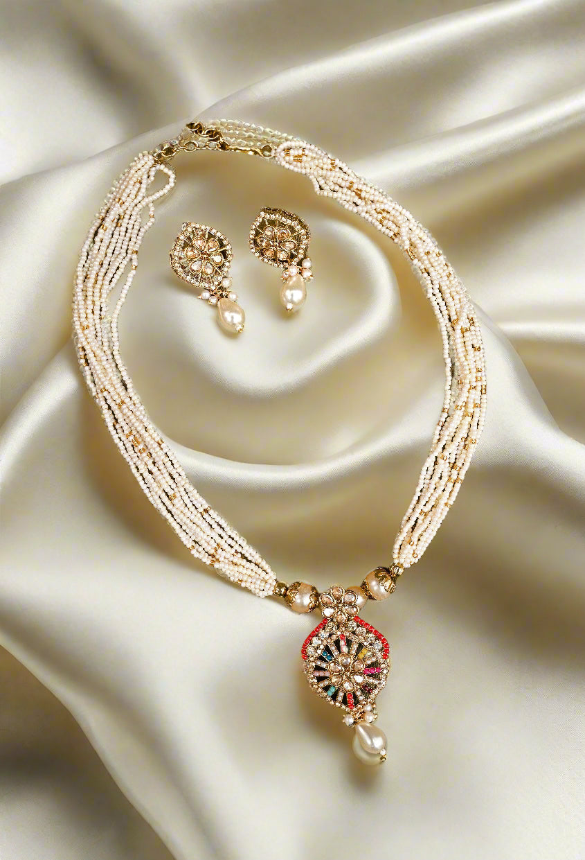 Victorian Pearl Beads Kundan Necklace Set