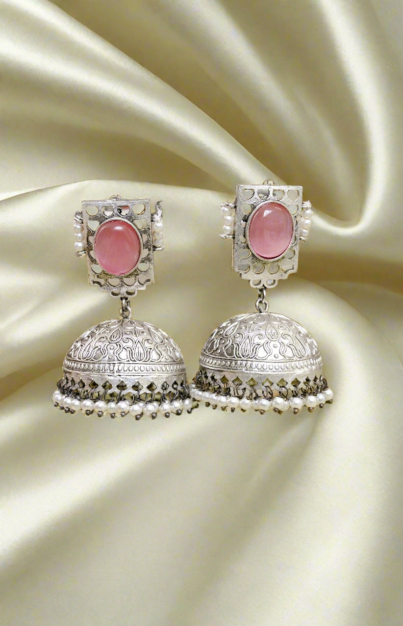 Stunning Monalisa Silver Jhumkas
