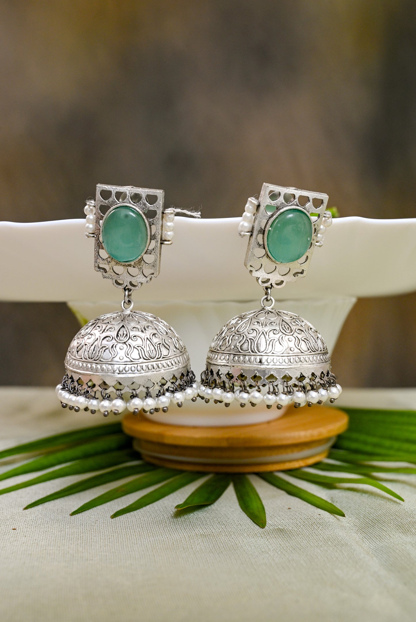 Stunning Monalisa Silver Jhumkas