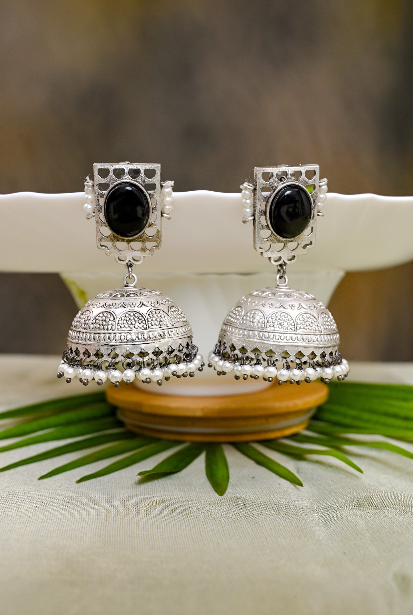 Stunning Monalisa Silver Jhumkas