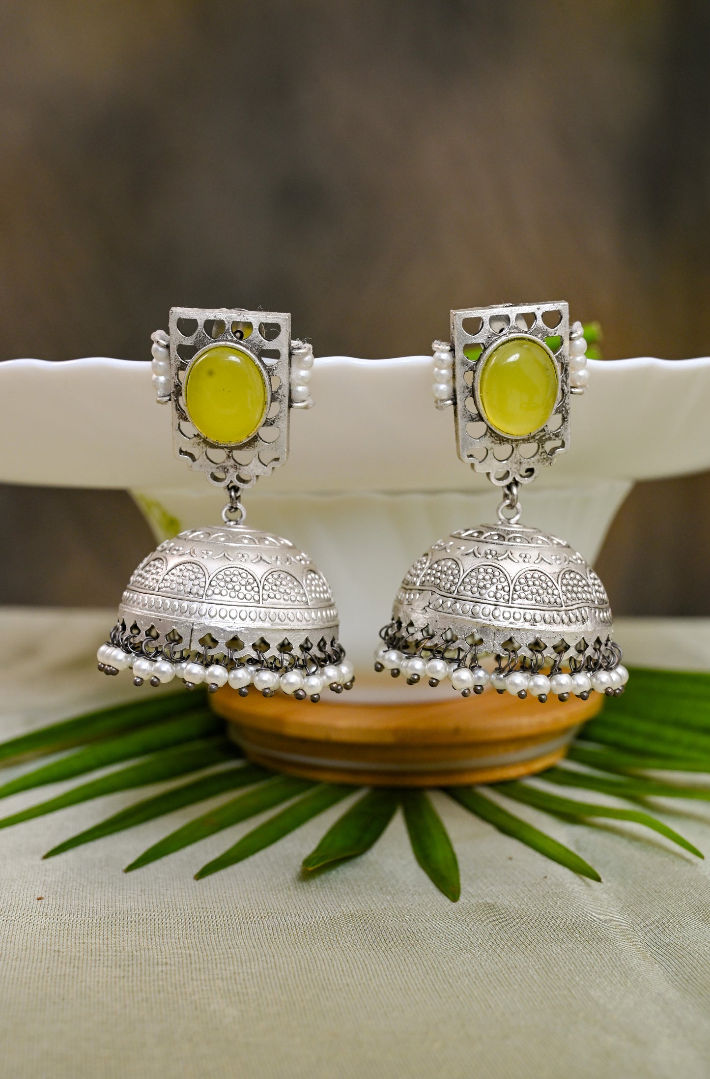 Stunning Monalisa Silver Jhumkas