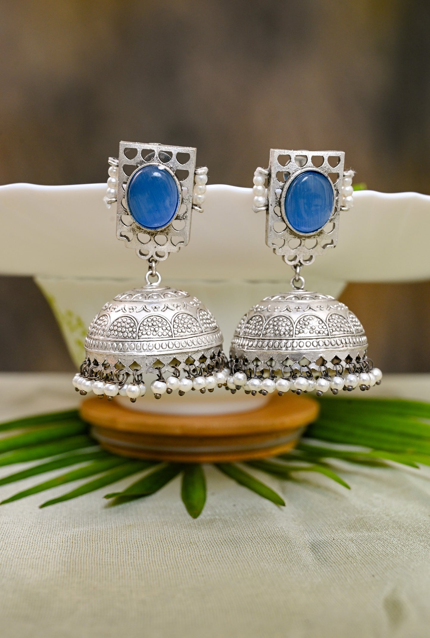 Stunning Monalisa Silver Jhumkas