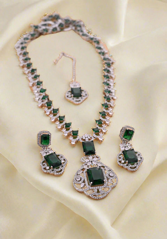 Nakshatra CZ Long Statement Necklace Set
