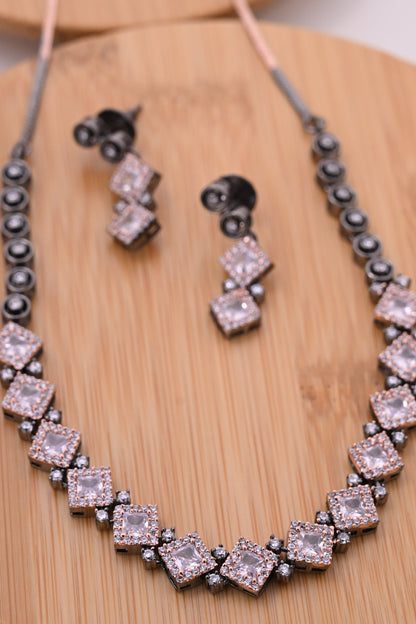 Rose Gold Finish Micro American Diamond Necklace Set