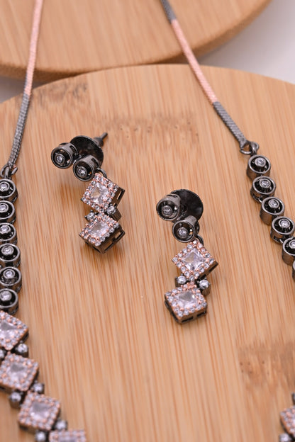 Rose Gold Finish Micro American Diamond Necklace Set