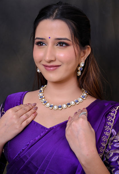 Moissanite CZ Kundan Single Line Necklace Set