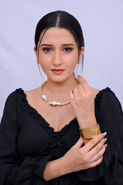 Statement Adjustable Gold Toned Cuff Bracelet