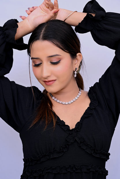 Rose Gold Finish Micro American Diamond Necklace Set