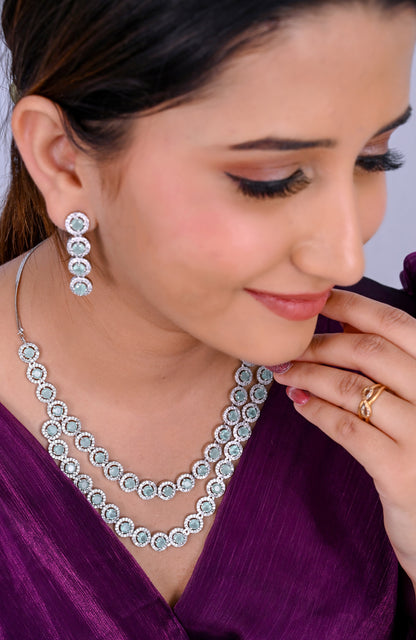 Rhodium Plated CZ Layered Necklace Set