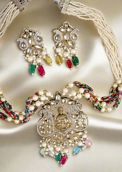 Statement Pearl Laxmi Kundan Necklace Set