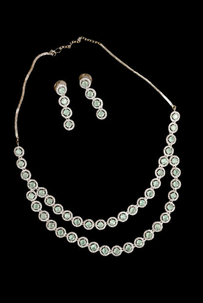 Rhodium Plated CZ Layered Necklace Set