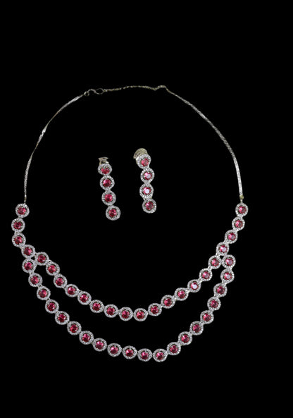 Rhodium Plated CZ Layered Necklace Set