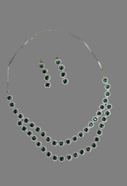 Rhodium Plated CZ Layered Necklace Set