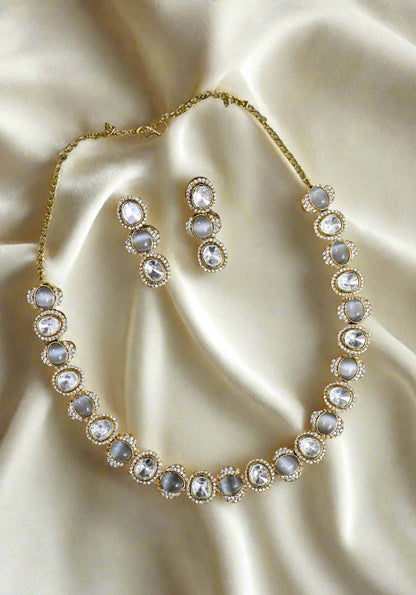 Moissanite CZ Kundan Single Line Necklace Set