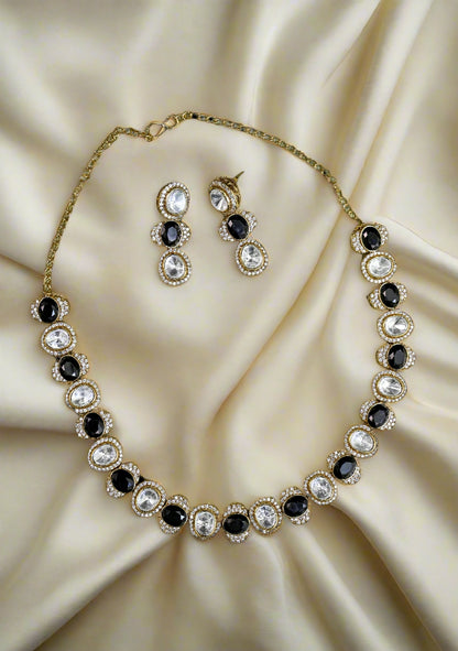 Moissanite CZ Kundan Single Line Necklace Set