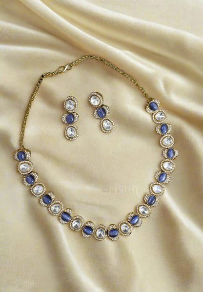 Moissanite CZ Kundan Single Line Necklace Set