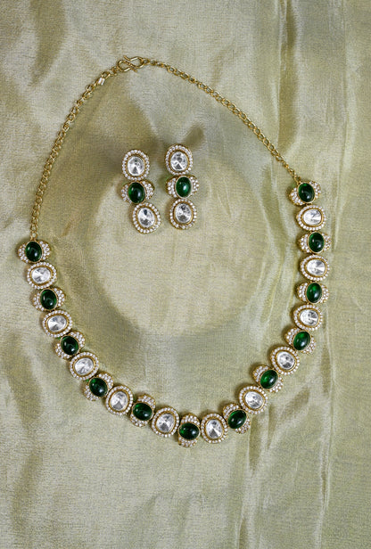 Moissanite CZ Kundan Single Line Necklace Set