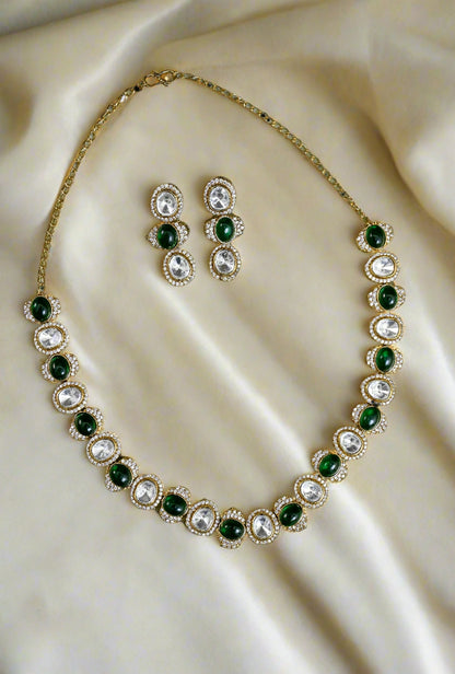 Moissanite CZ Kundan Single Line Necklace Set