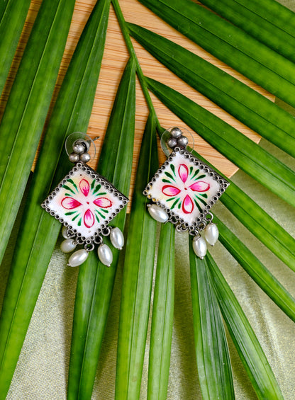 Meenakari Pearl Stud Earrings