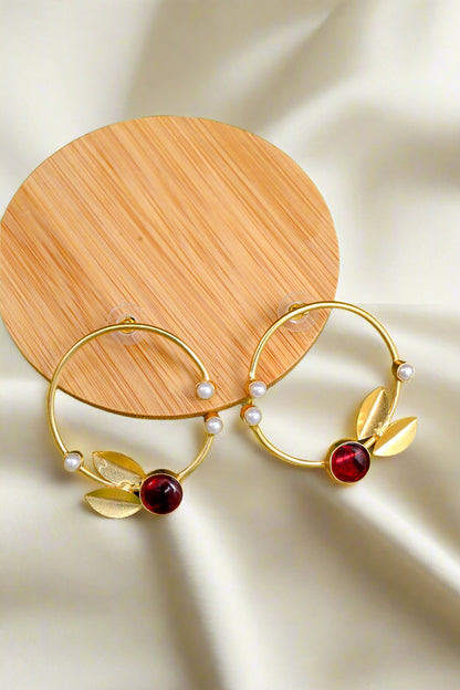 Gold Leaf Pearl Hoops