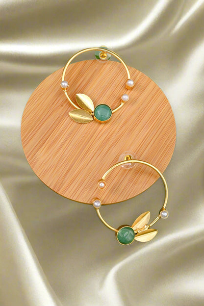Gold Leaf Pearl Hoops