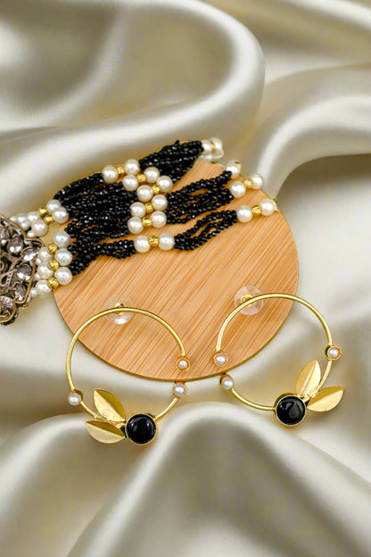Gold Leaf Pearl Hoops