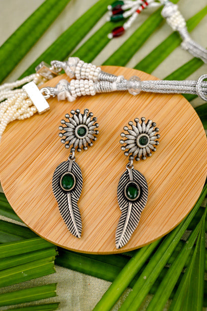Antique Oxidized Polki Stone Dangler Earrings