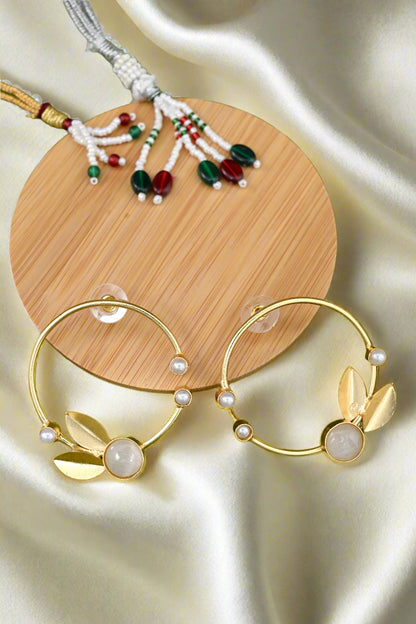 Gold Leaf Pearl Hoops
