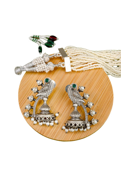 Mystic Design Silver Pearl Jhumki Earrings