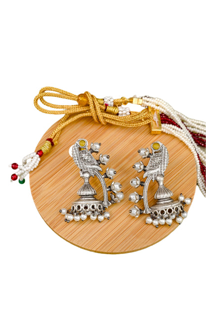 Mystic Design Silver Pearl Jhumki Earrings