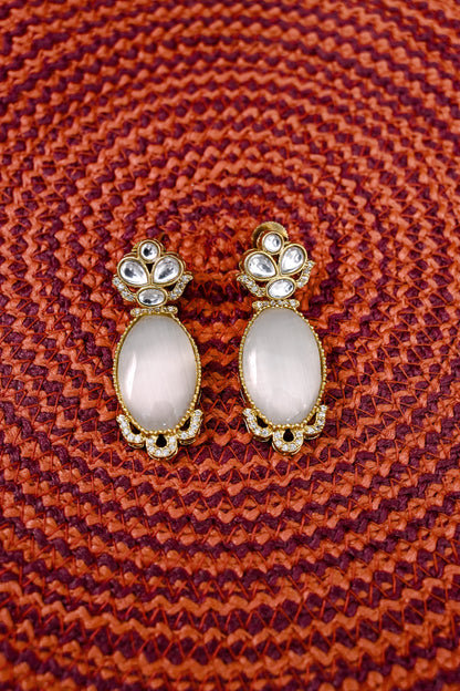 Classic Gold Plated Doublet Statement Earrings - Red