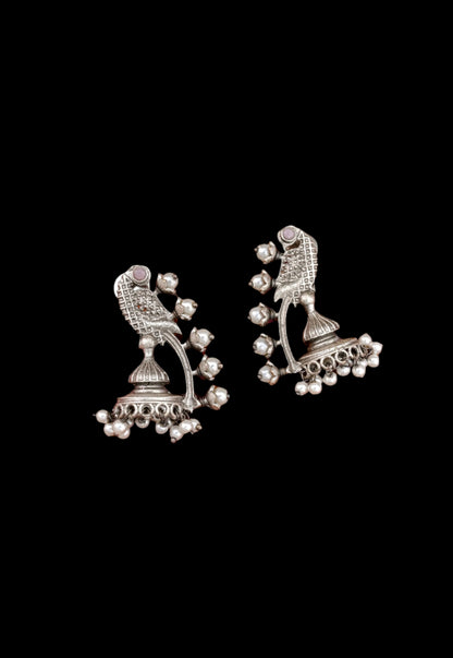 Mystic Design Silver Pearl Jhumki Earrings