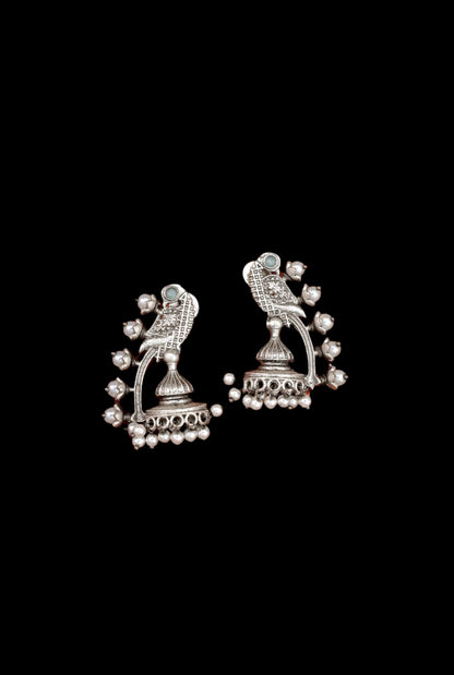 Mystic Design Silver Pearl Jhumki Earrings