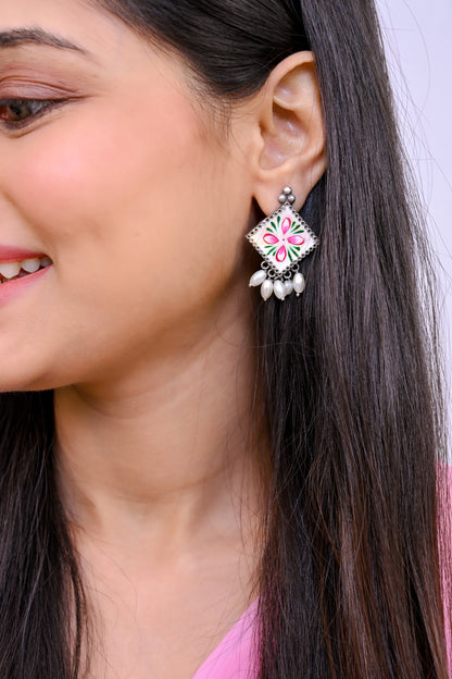 Meenakari Pearl Stud Earrings
