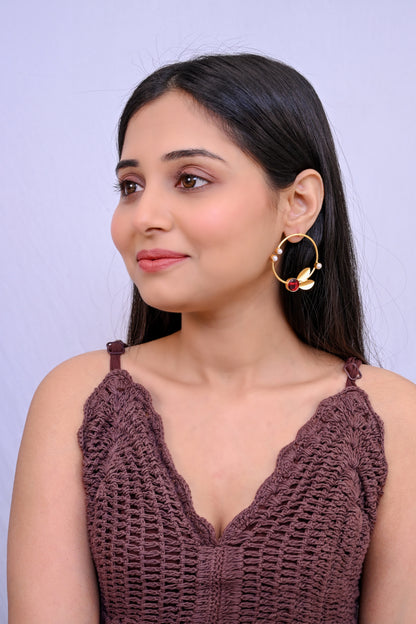 Gold Leaf Pearl Hoops