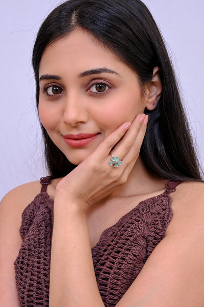Floral Adjustable CZ Silver Ring