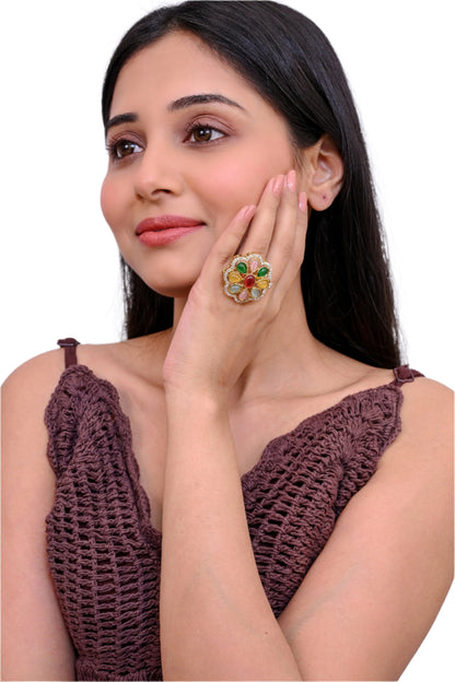 Stunning CZ Kundan Adjustable Ring