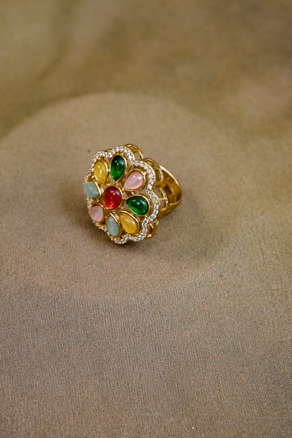 Stunning CZ Kundan Adjustable Ring