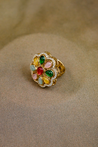 Stunning CZ Kundan Adjustable Ring