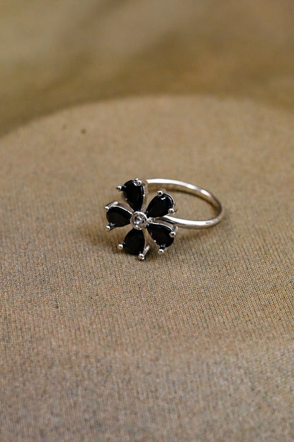 Floral Adjustable CZ Silver Ring