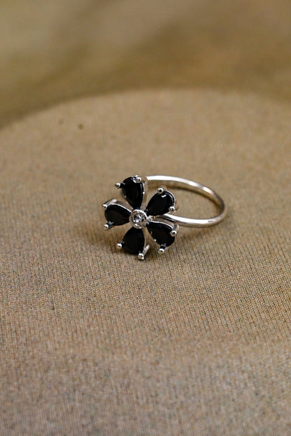 Floral Adjustable CZ Silver Ring