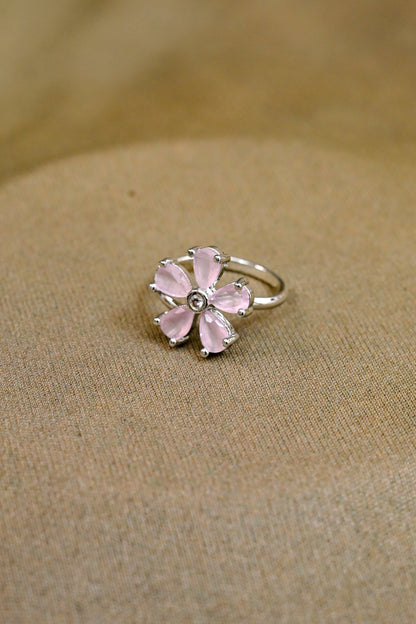 Floral Adjustable CZ Silver Ring