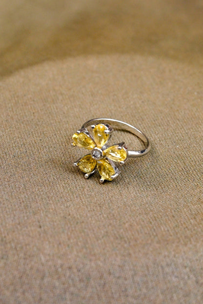 Floral Adjustable CZ Silver Ring