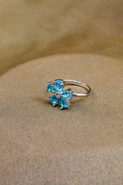 Floral Adjustable CZ Silver Ring