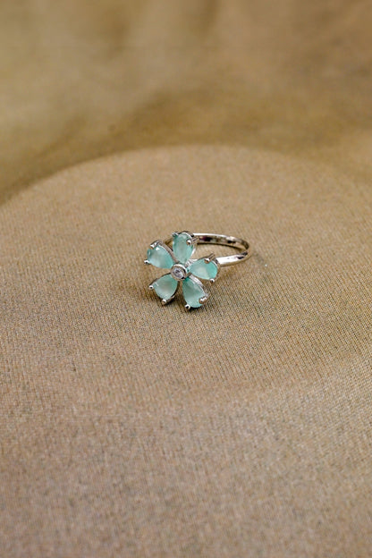 Floral Adjustable CZ Silver Ring