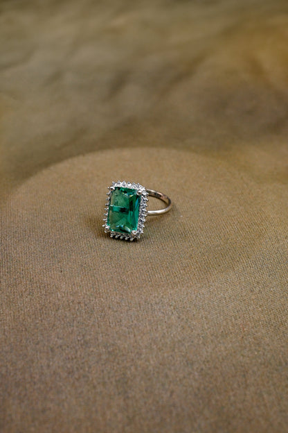 Adjustable CZ Cut Diamond Silver Tone Ring