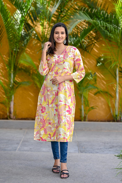 Stunning Multi Color Floral Printed  Straight Kurta
