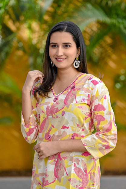 Stunning Multi Color Floral Printed  Straight Kurta