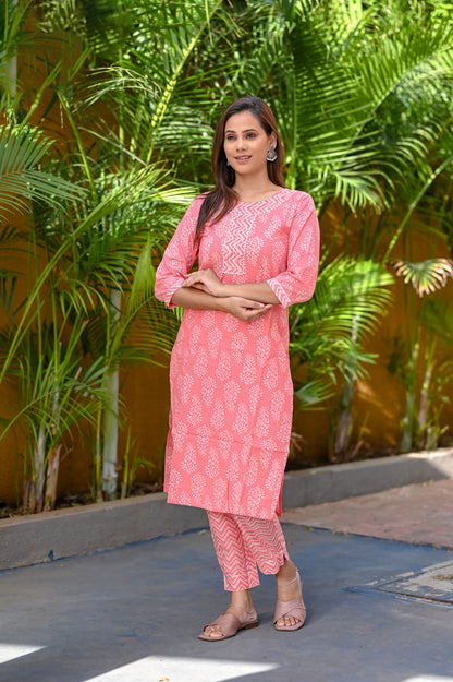 Punch Pink Straight Kurta Pant Set